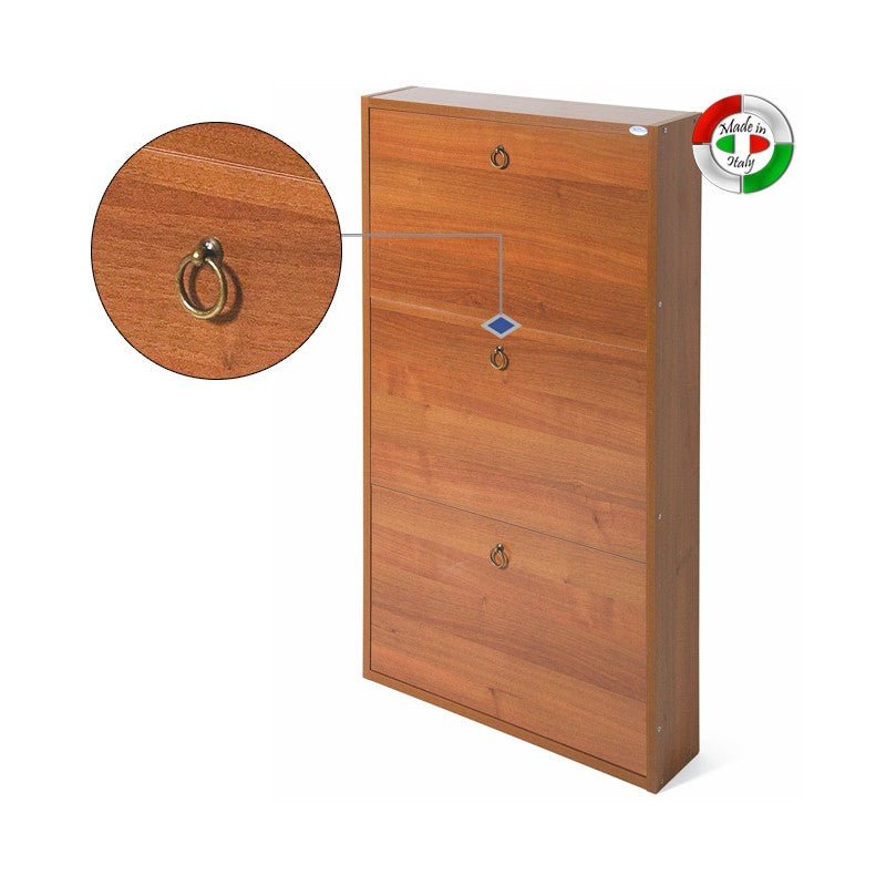 Zapatero Slim Nogal Antiguo en madera melamina 3 solapas 108x65x15 cm