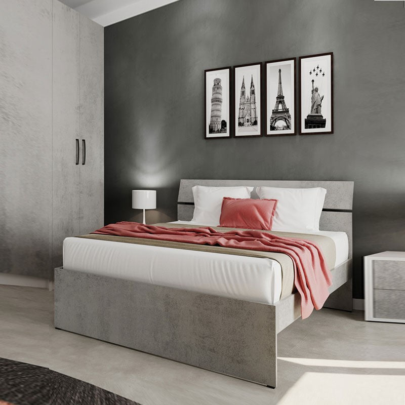Cama tamaño queen para dormitorio, color gris hormigón, 200x131xAl 98 cm