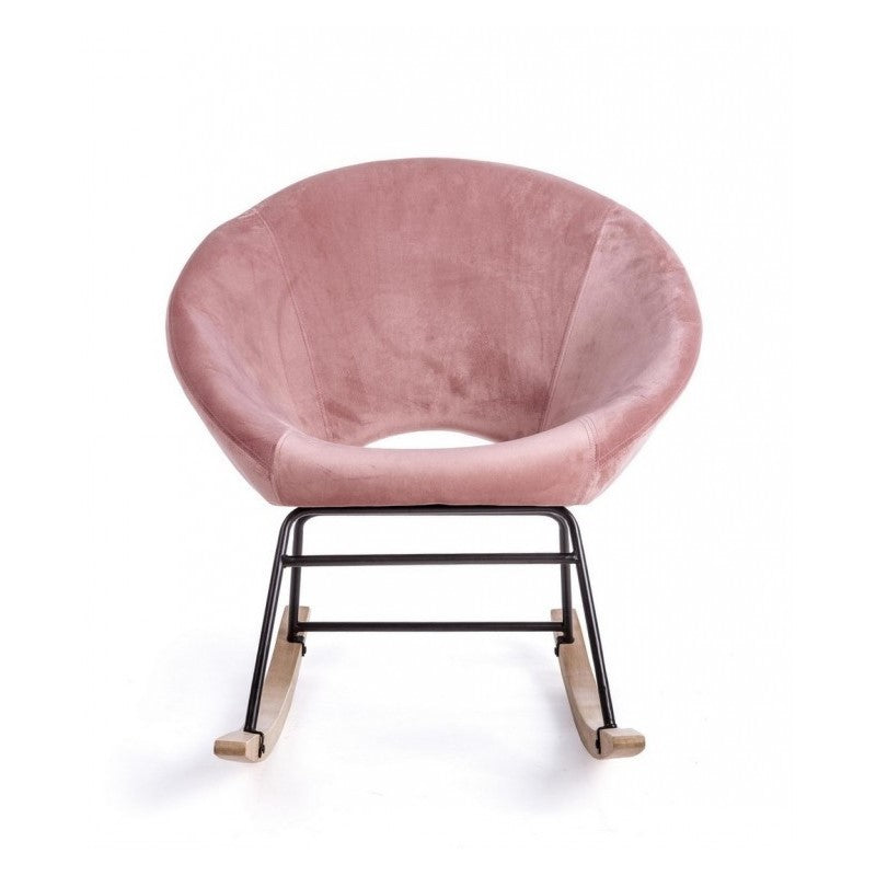 Sillón mecedora de terciopelo rosa antiguo ANNIKA 74x77x h74 cm