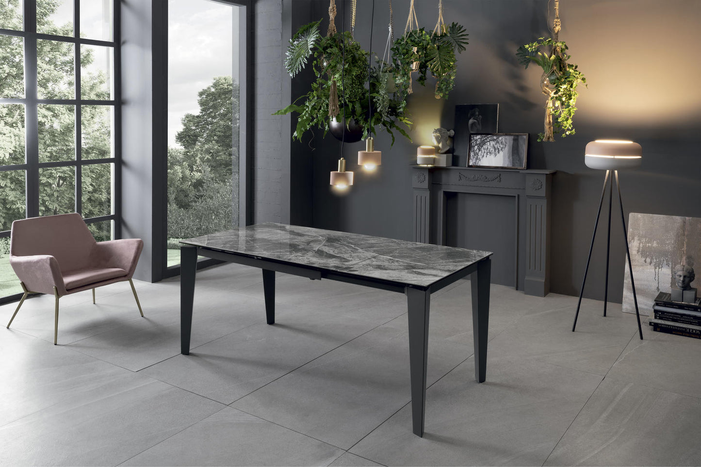 Mesa extensible con tapa de cerámica 120/170x80 cm