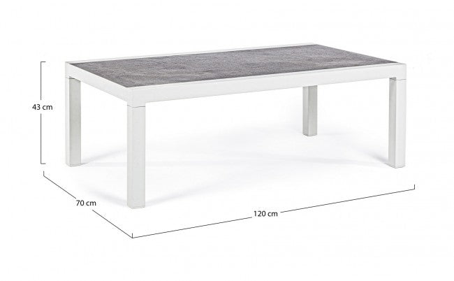 KLEDI LUNAR Mesa de centro exterior aluminio blanco 120x70x h43 cm