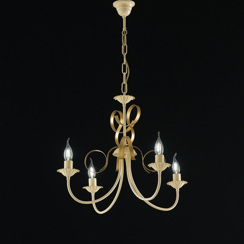Araña de hierro Marfil decapado Oro cuatro luces 61x h47 cm