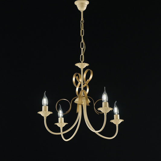 Araña de hierro Marfil decapado Oro cuatro luces 61x h47 cm