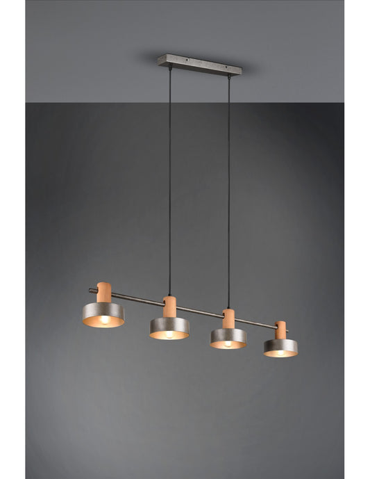 Gaya Suspensión 4xE14 Níquel Envejecido Y Madera L90 cm Trio Lighting