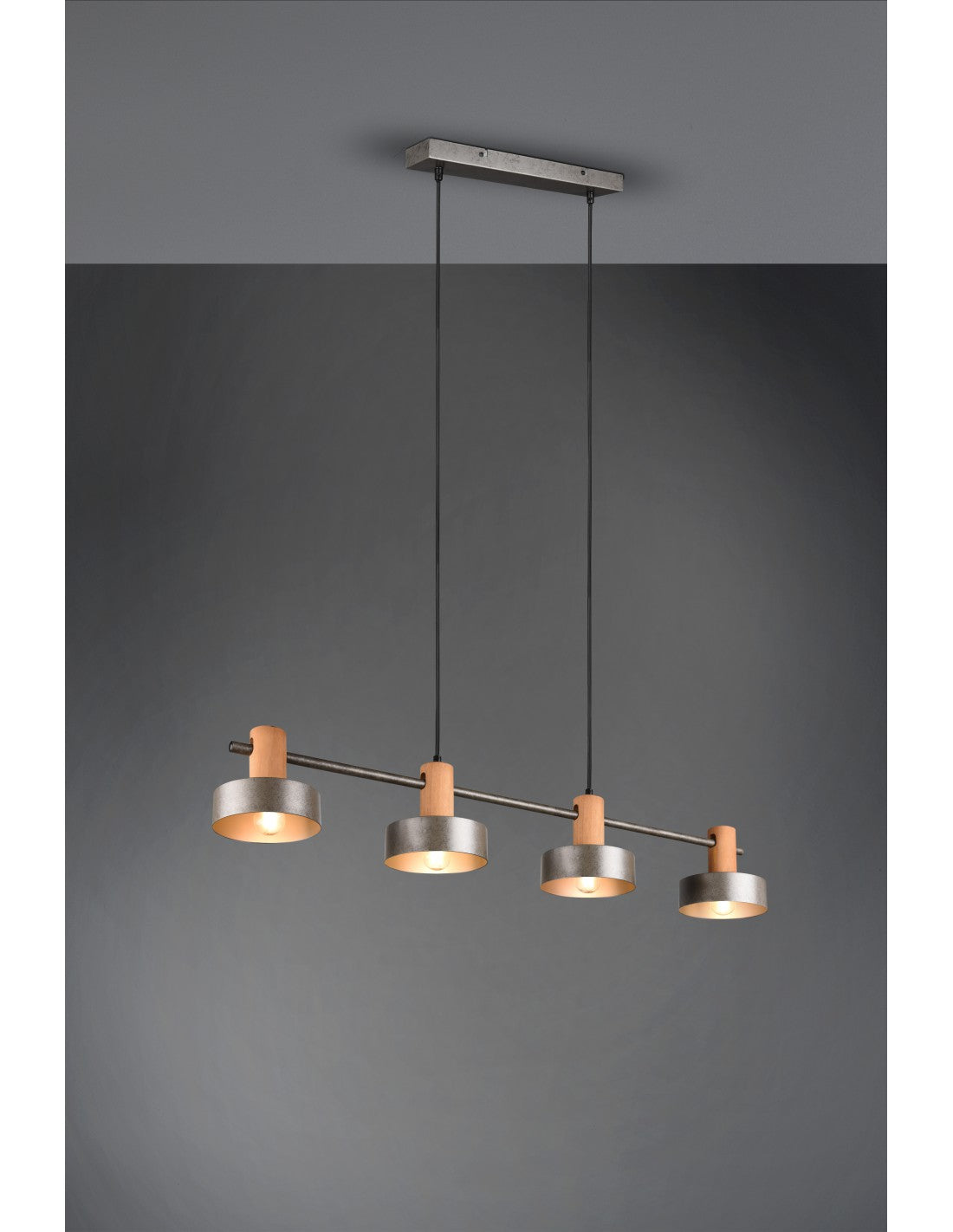 Gaya Suspensión 4xE14 Níquel Envejecido Y Madera L90 cm Trio Lighting