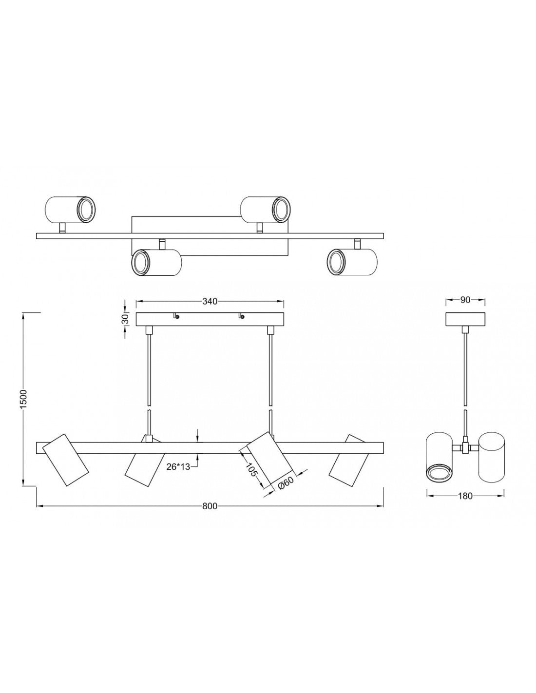 Suspensión Negra 4 Focos Orientables GU10 Marley Trio Lighting