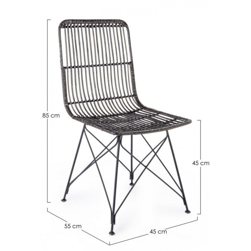 Silla de estilo moderno en acero y kubu Negro LUCILA 45x55x h85 cm