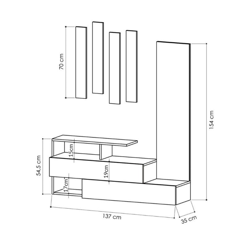 Mueble de entrada gris tórtola y nogal con espejo Ramda 137x35xh154 cm