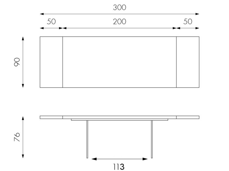 Mesa extensible de roble termotratado y patas de cristal 200/300x100 cm
