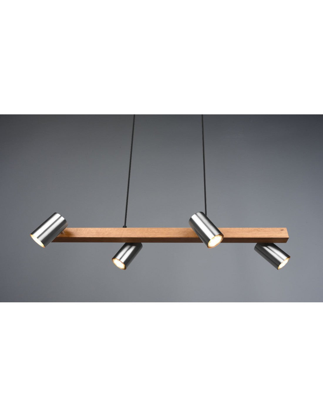 Araña lineal en madera y níquel 4 focos cilíndricos orientables Marley Trio Lighting