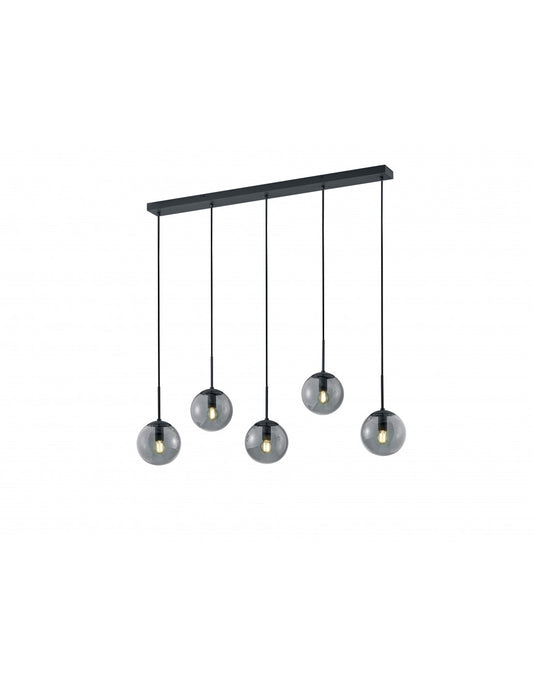 Suspensión En Línea 5 Esferas Vidrio Ahumado Balini Antracita Trio Lighting