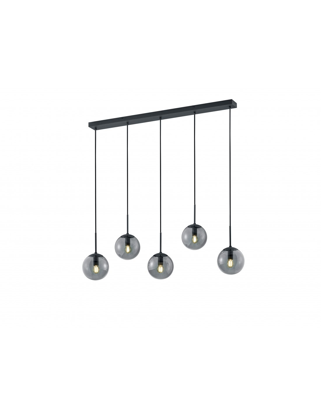 Suspensión En Línea 5 Esferas Vidrio Ahumado Balini Antracita Trio Lighting