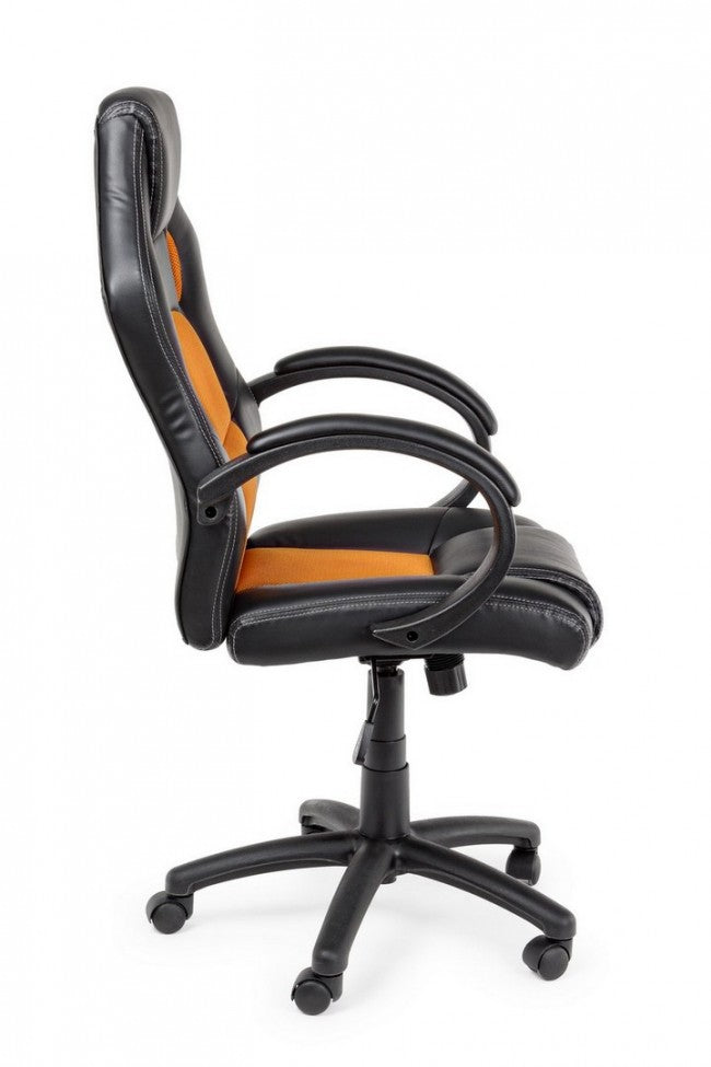 Sillón de oficina con pulseras Racing negro-naranja en símil piel
