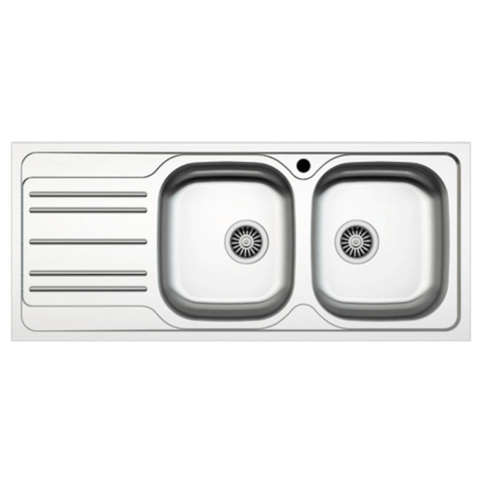 Fregadero de cocina encastrable MP1162SX acero 116x50 cm dos senos y escurridor izquierdo