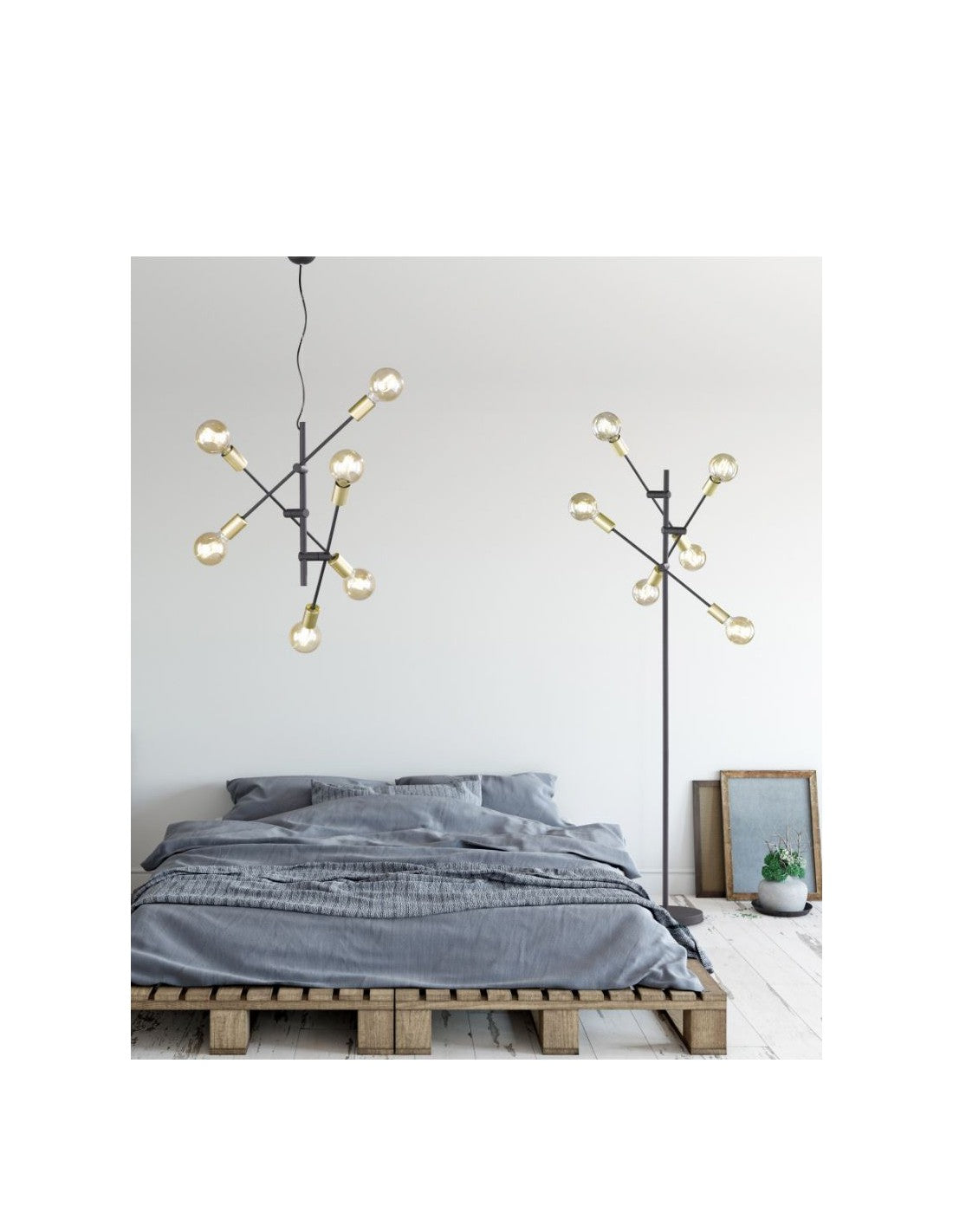 Lámpara de pie Minimal 6 luces ajustables Cross Black and Gold Trio Lighting