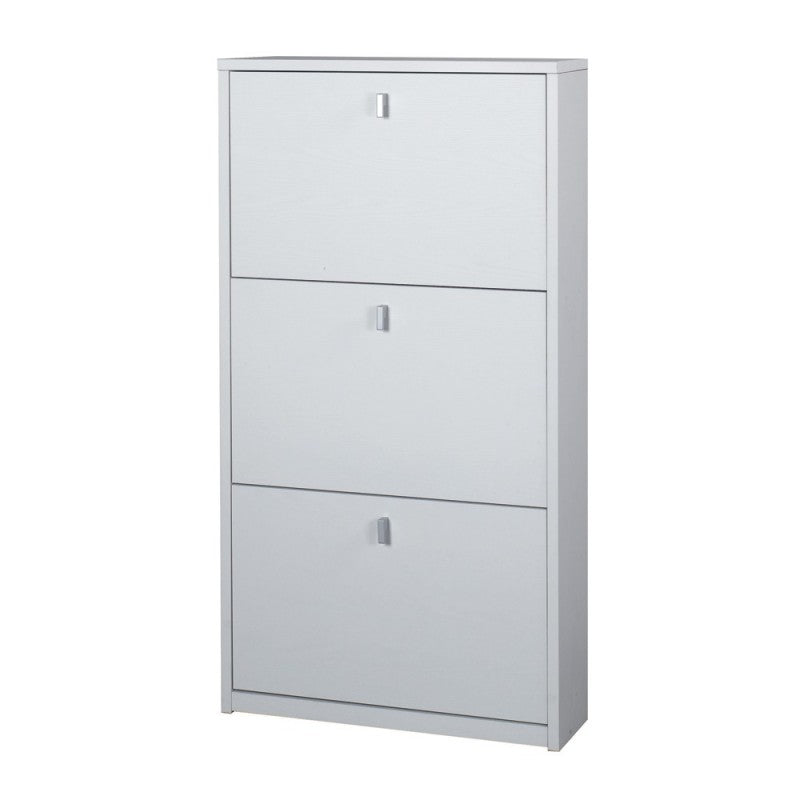 Zapatero delgado de tres puertas que ahorra espacio en blanco fresno 63x18x h117 cm