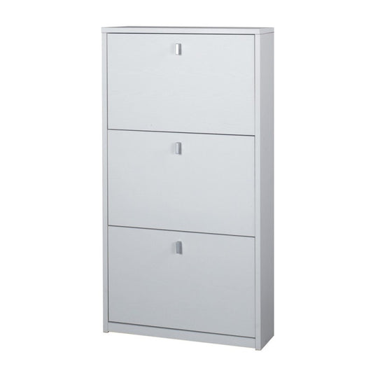 Zapatero delgado de tres puertas que ahorra espacio en blanco fresno 63x18x h117 cm