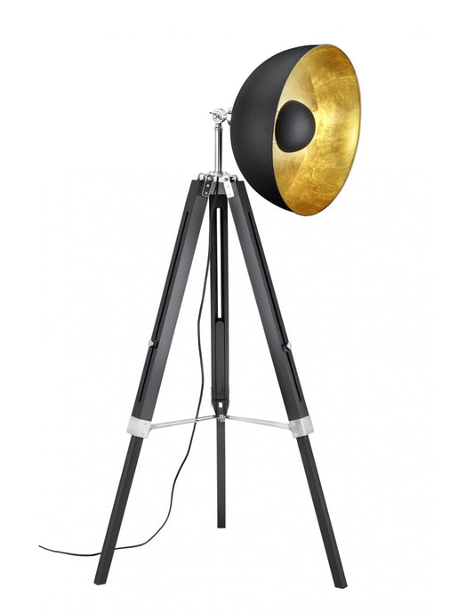 Lámpara de pie vintage trípode Parabola negro y dorado Liège Trio Lighting