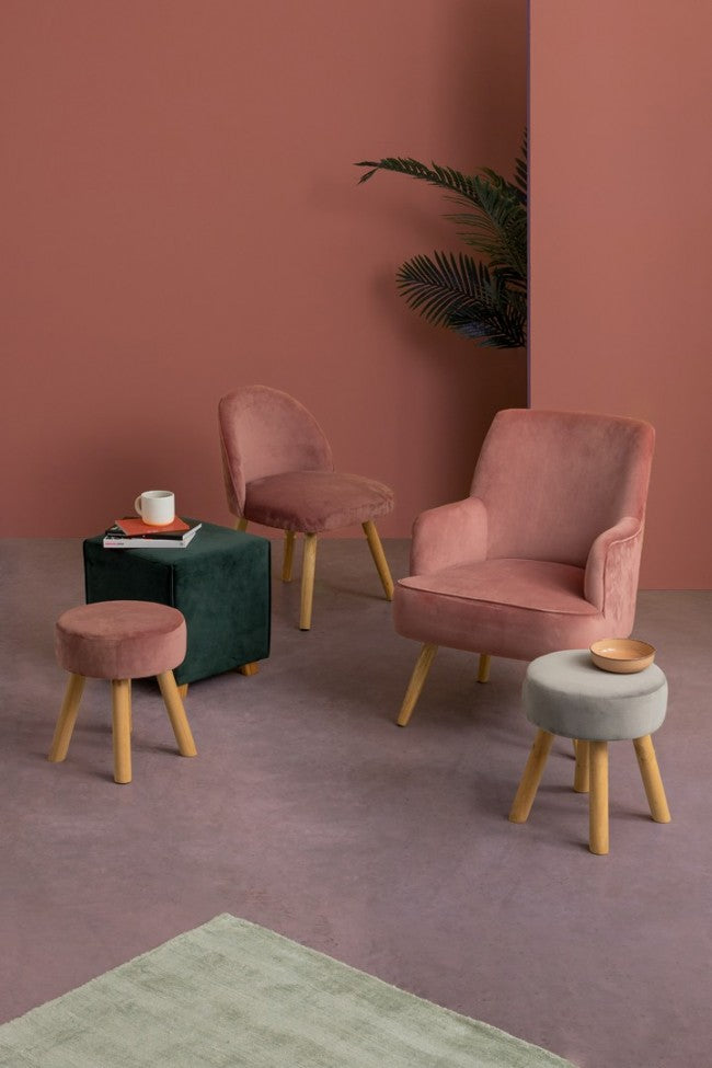 Sillón de salón vintage de terciopelo rosa antiguo ADELINE 60x67x h79 cm