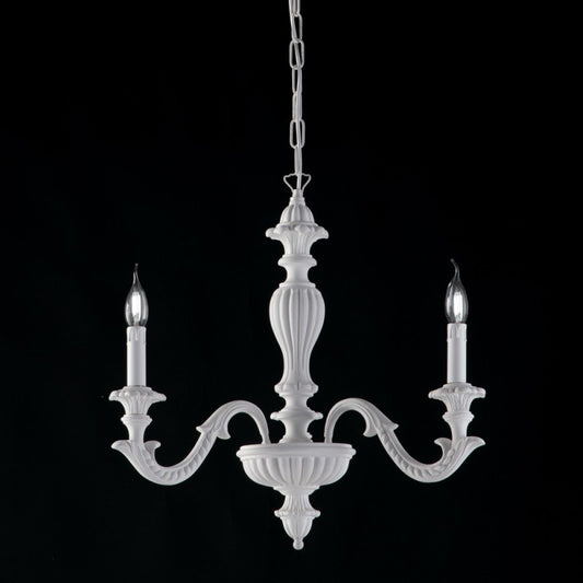 Araña de madera desgastada blanca con tres luces 43x h57 cm