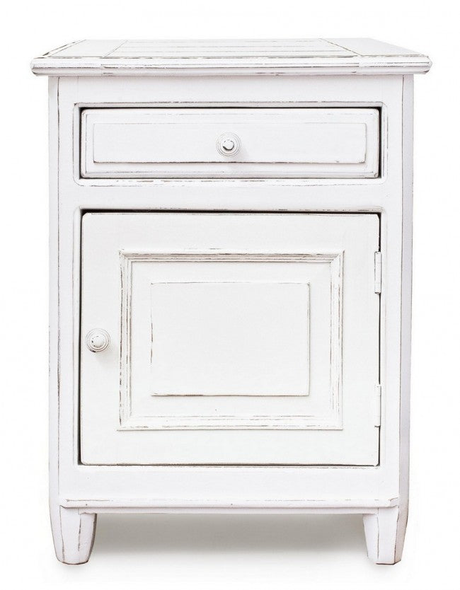 Mesita de noche Colette madera blanca 1 puerta 1 cajón 50 x 40 x 65 cm