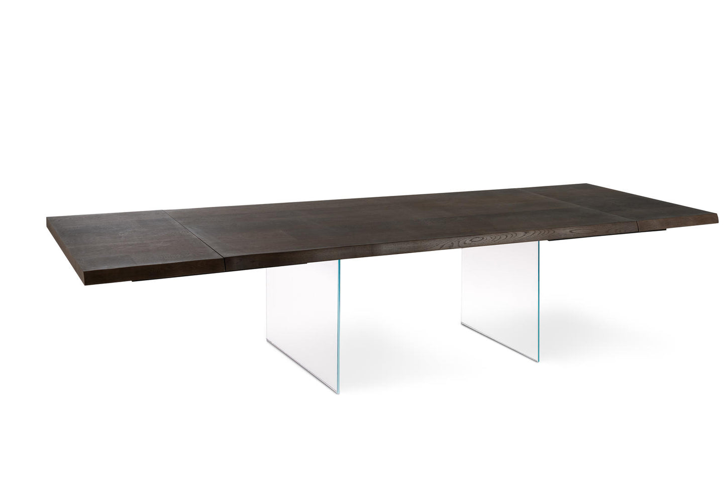 Mesa extensible de roble termotratado y patas de cristal 200/300x100 cm