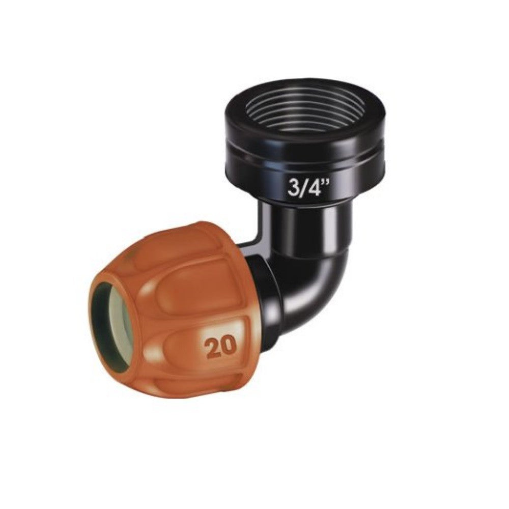 Racor en codo para tubo de 20 mm, rosca hembra 3-4"