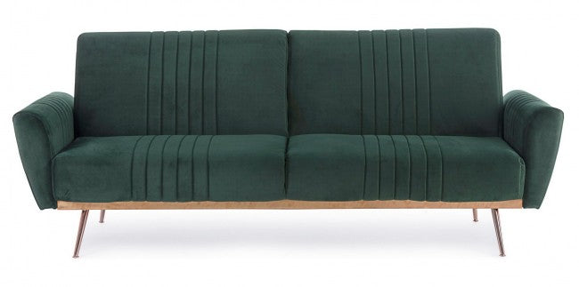 Sofá cama de tres plazas en terciopelo Verde Oscuro JOHNNY 210x83x h85 cm