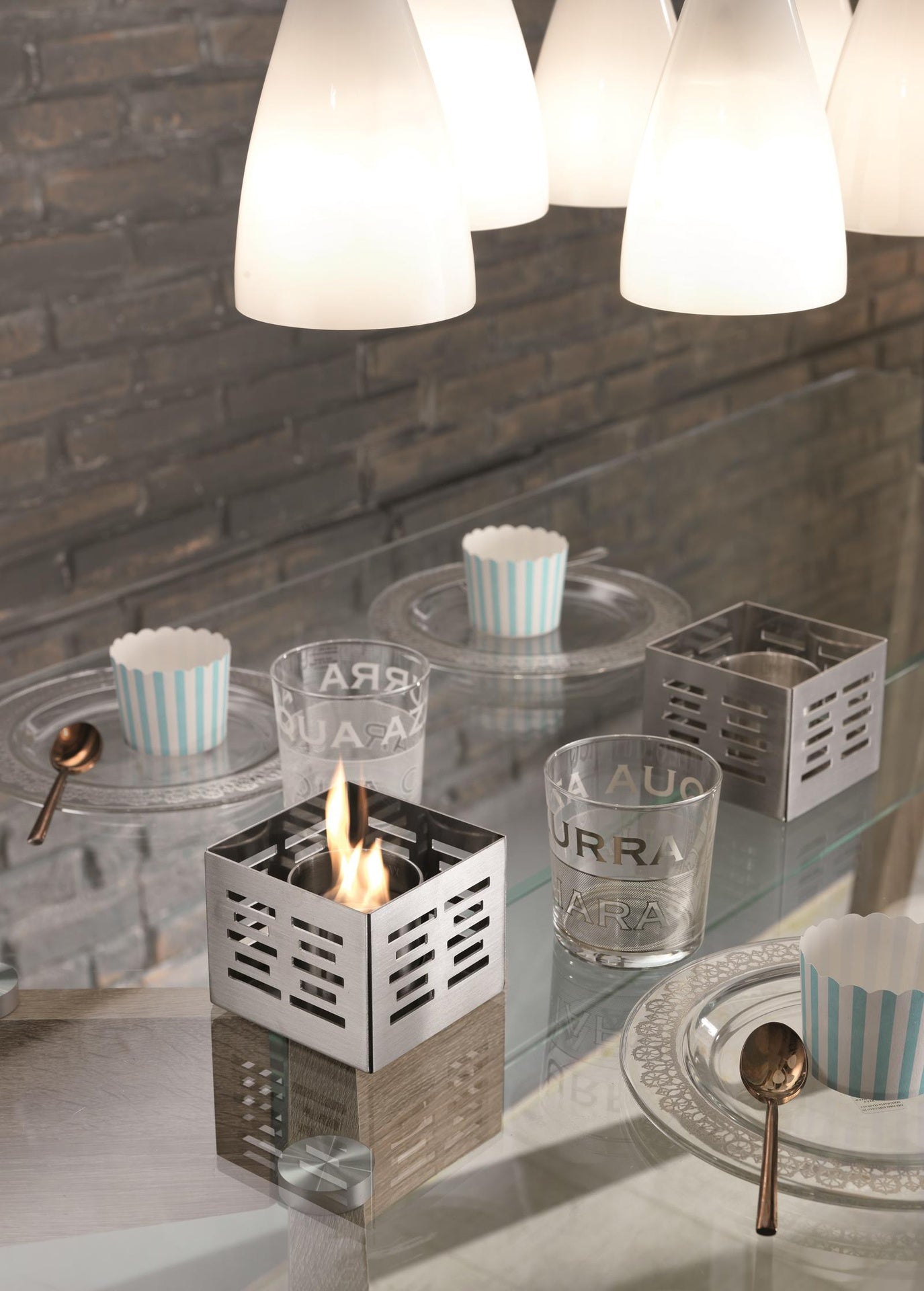 3x Juego de 3 biochimeneas de acero gris claro 10x10x8h cm