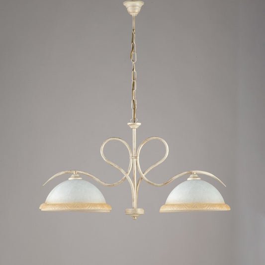 Araña de hierro Ivory Gold con dos luces de cristal blanco y ámbar 79x h43 cm