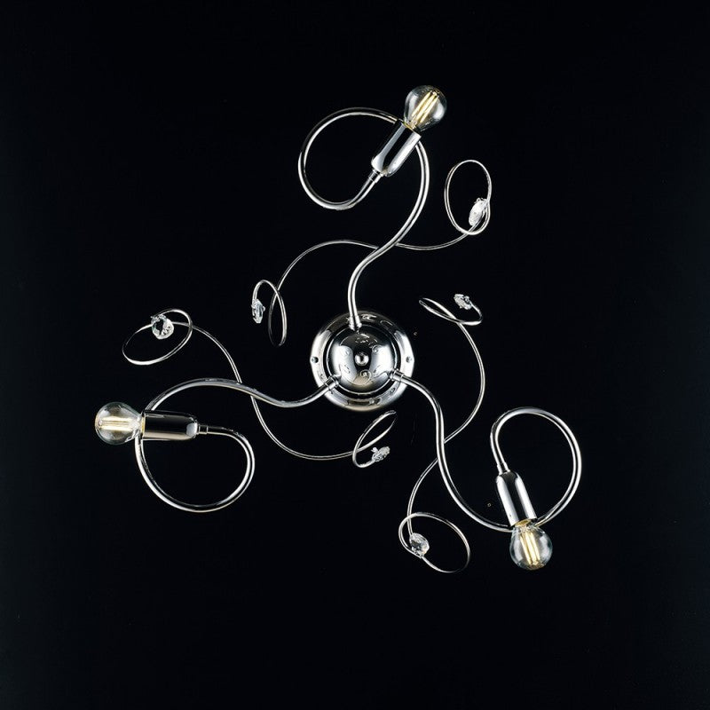 Plafón de hierro cromado brillo con cristal strass 3 luces 47xh.21 cm