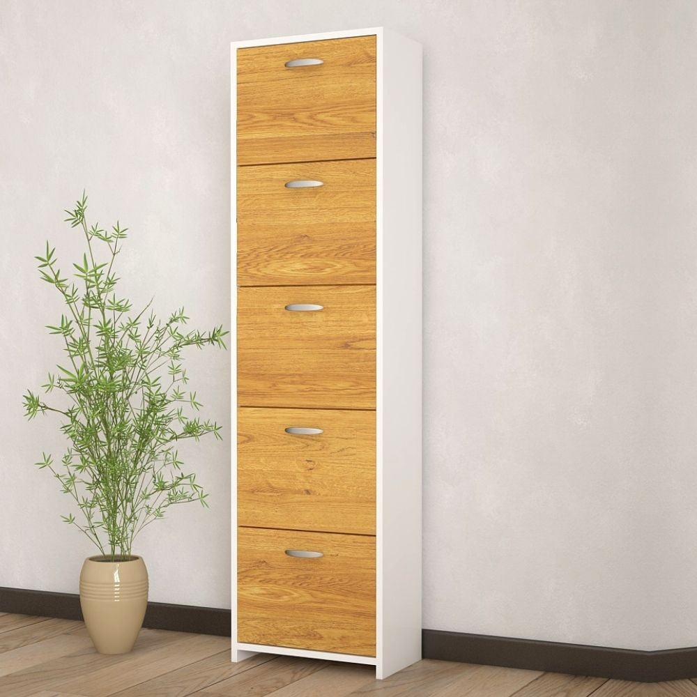 Zapatero 851980 5 puertas plegables doble fondo roble