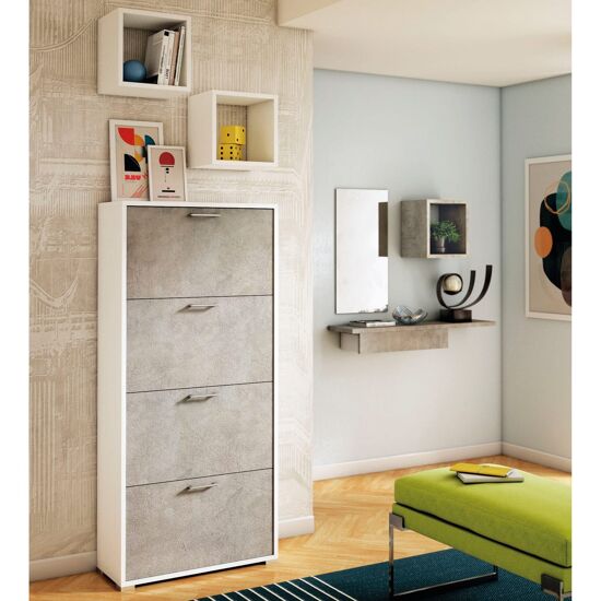 Zapatero De Doble Fondo Con Tres Puertas Hasta 18 Pares De Zapatos Puertas De Hormigón Blanco