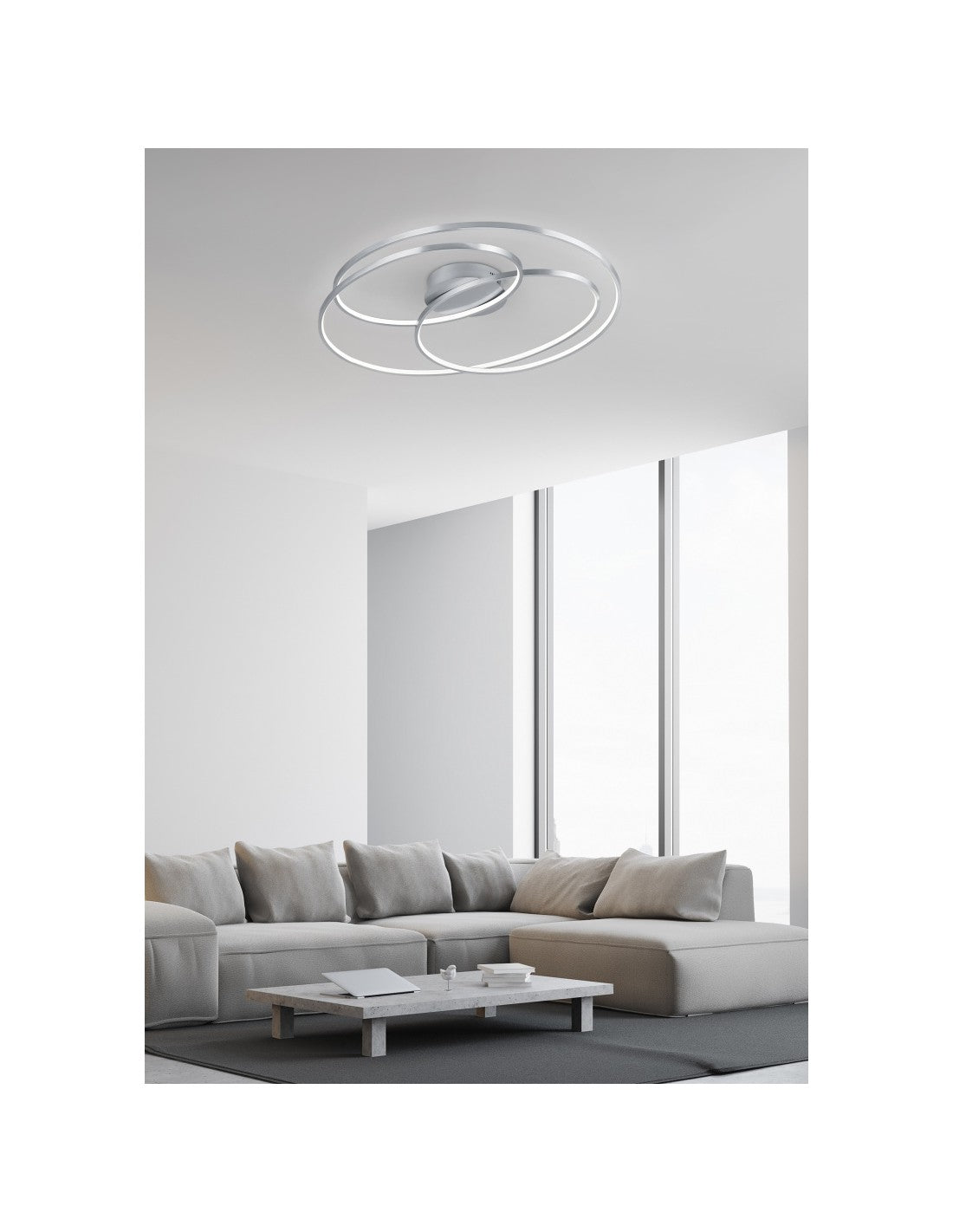 Gale Plafón 3 Círculos Níquel Mate LED 38,5w Regulable L60 cm Trio Lighting