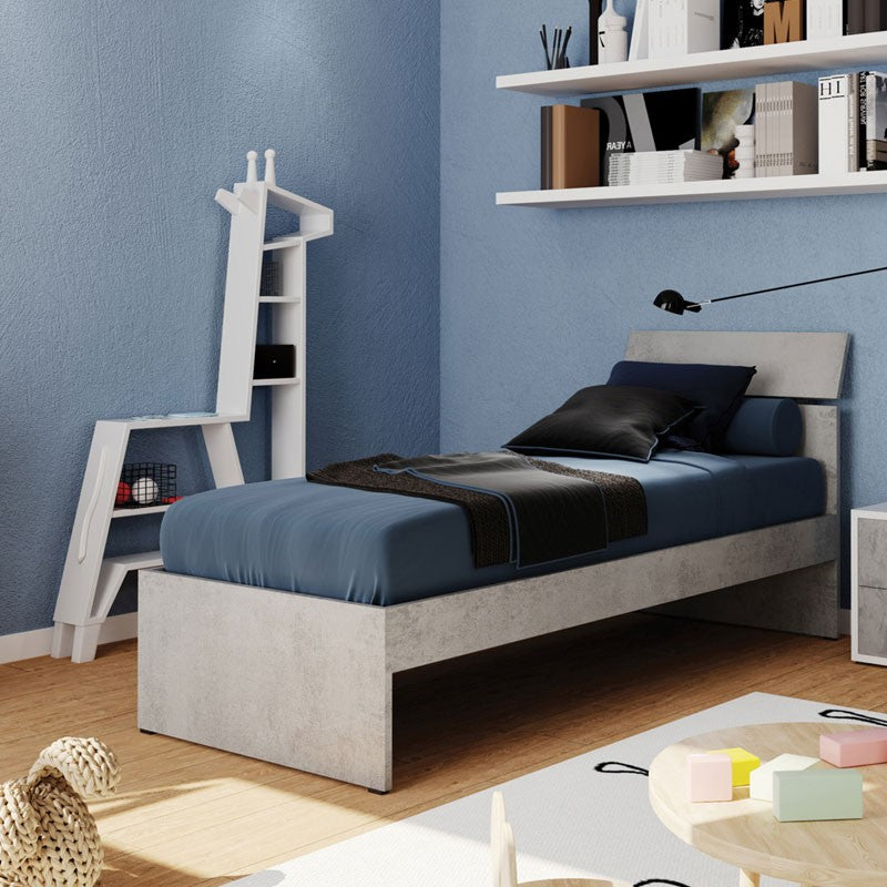 Cama individual para dormitorio en color gris cemento 200x85xH 98 cm