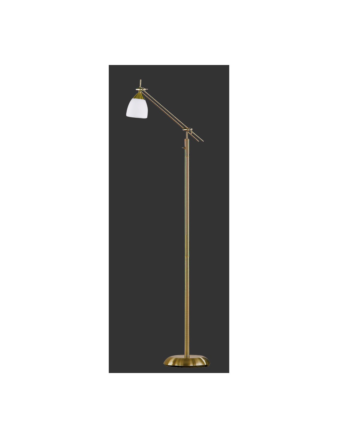 Lámpara de pie Icaro de latón envejecido y foco de cristal blanco mate Al. 165 cm Trio Lighting