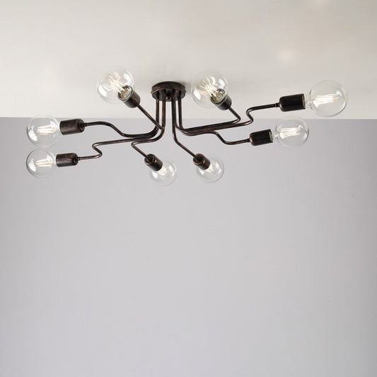 Lámpara de techo de hierro negro con decoración en cobre, ocho luces 83x66x h17 cm