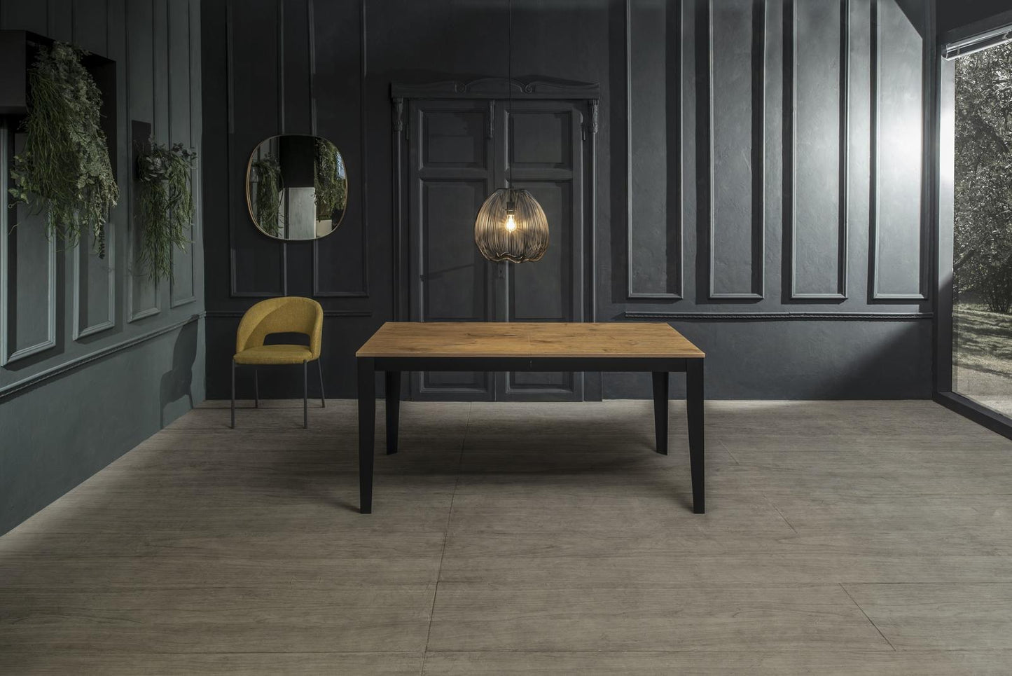 Mesa extensible roble-negro 90 cm x 156- 316 cm Alt. 76 cm