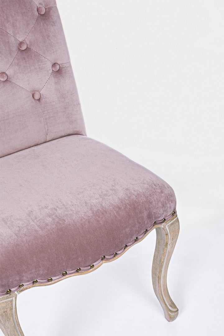 Silla Diva clásica de madera de terciopelo rosa 51 x 53 x 99 cm