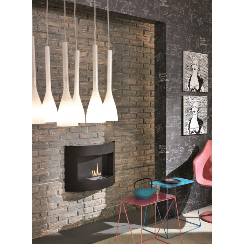 Biochimenea de diseño de pared de bioetanol negra 63 x 15,5 x h 45 cm