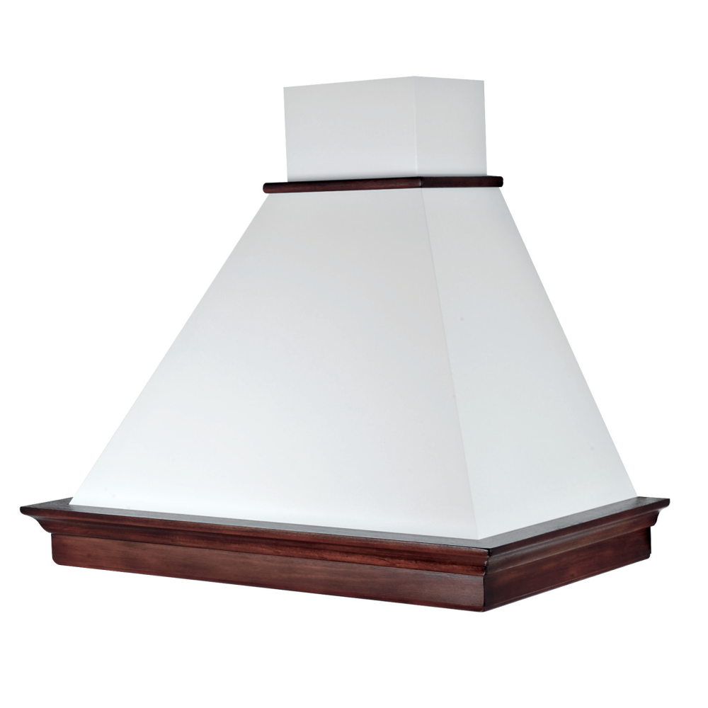 Campana extractora MARY de acero inoxidable blanco y estructura de madera color tabaco 90 cm