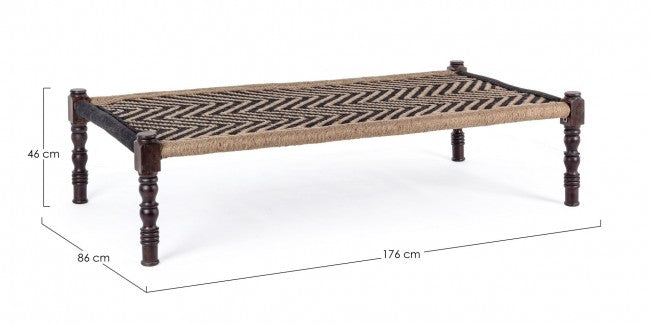 KHAT TAMIL Banco étnico de madera negra 176x86x h46 cm