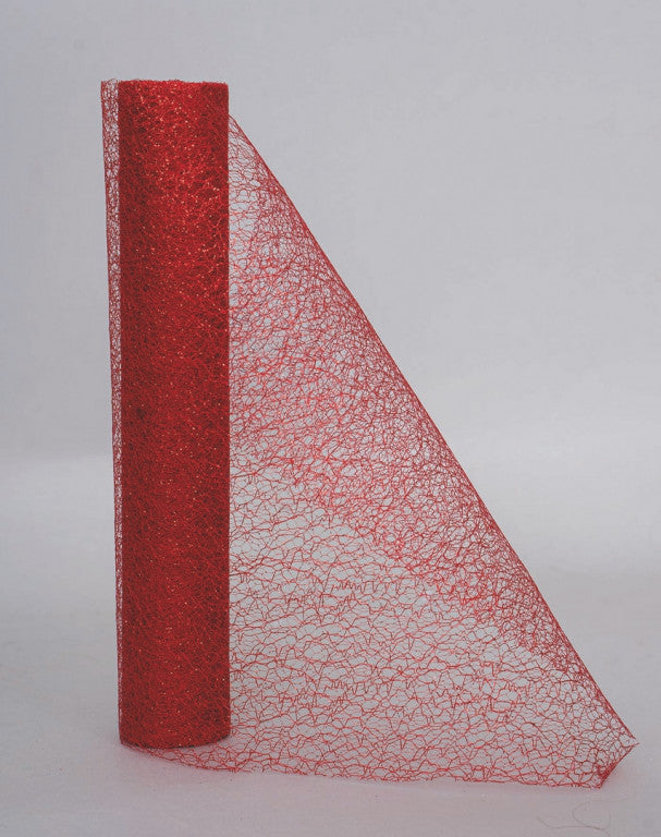 Rollo De Red Glitter Cm.29X2,7Mt Rojo Con Lentejuelas Decoración Navideña