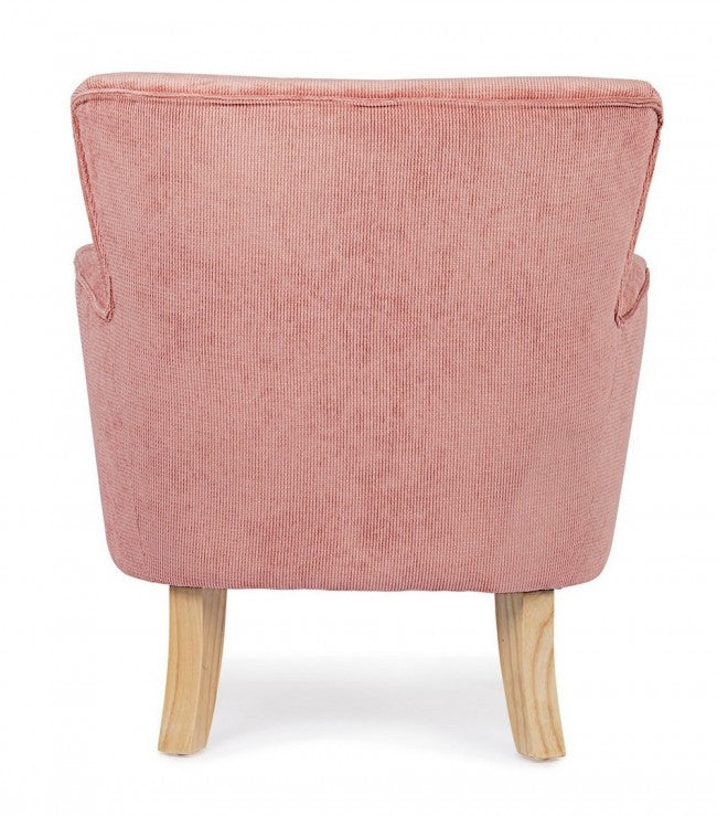 Sillón vintage de chenilla acolchado en terciopelo rosa