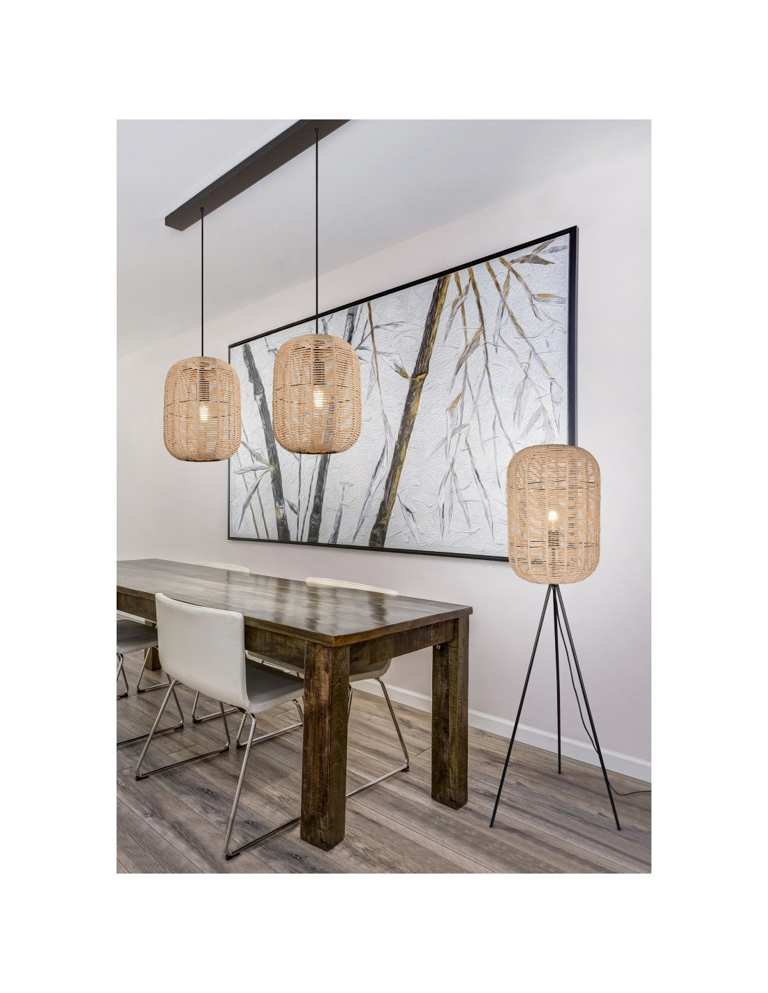 Lámpara de pie vintage Runa Trípode Sisal Difusor Marrón Trio Lighting