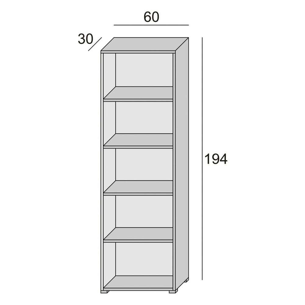 Librería compacta con cinco estantes regulables, blanco, fondo de hormigón