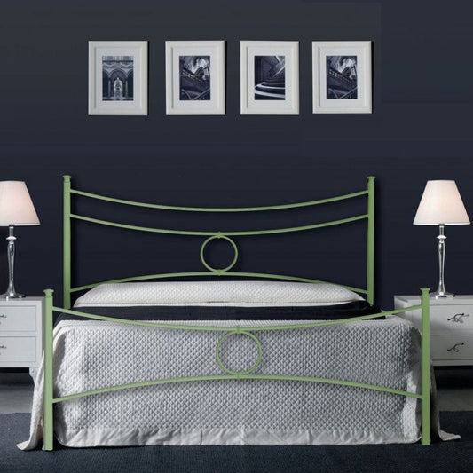 Cama doble de hierro con estribo Verde CONCA 166x208x h117 cm