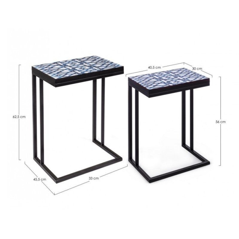 Juego de 2 mesas de centro NEAPOLIS de acero con tapa de MDF decorada con estampado 62,5h 56h cm