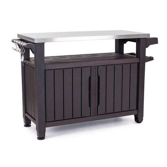 Mesa de resina para barbacoa 2 puertas color grafito 123,7x54xh.90h cm