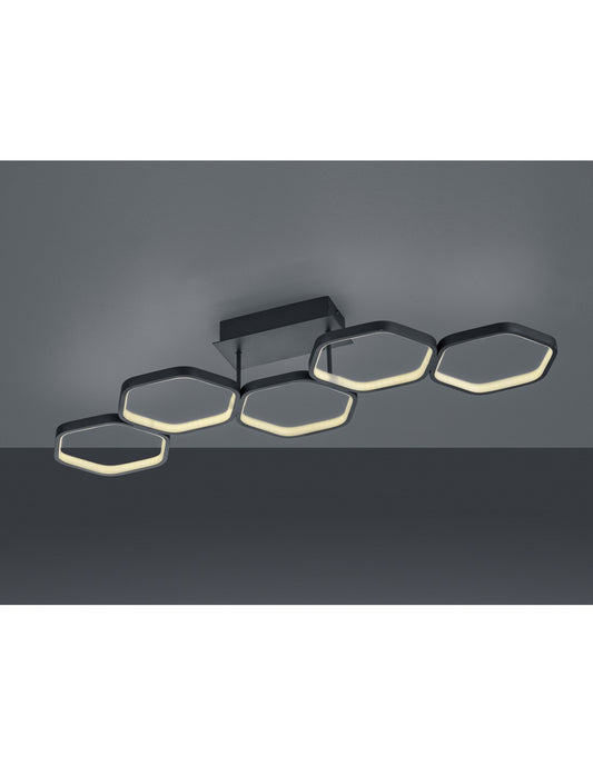 Lámpara de techo LED regulable Vigo 5 Hexágonos L90 cm Antracita Trio Lighting
